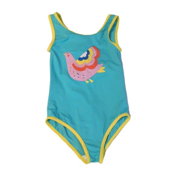 Mini Boden Girl's One-Piece Swimsuit Bird Summer Pool Water Park Blue Sz 7-8 - Picture 1 of 8